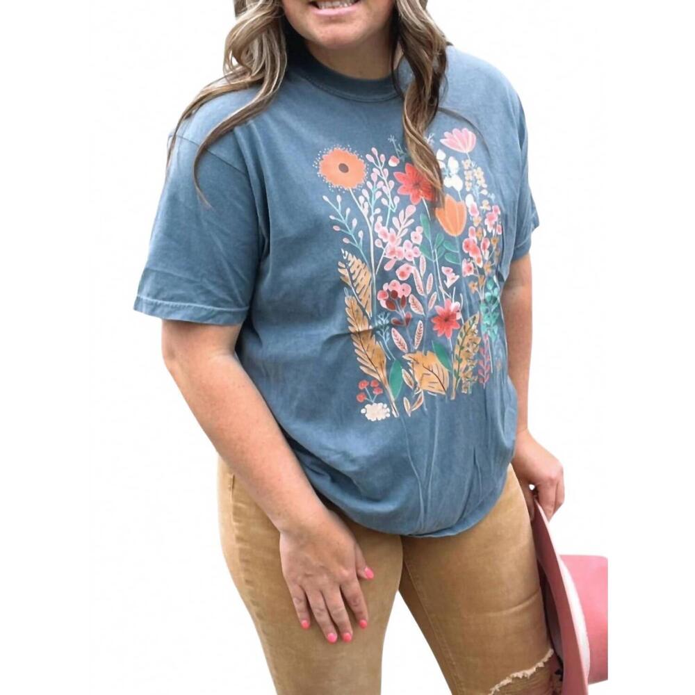 NEW COLORBEAR women's wildflower graphic tee in denim